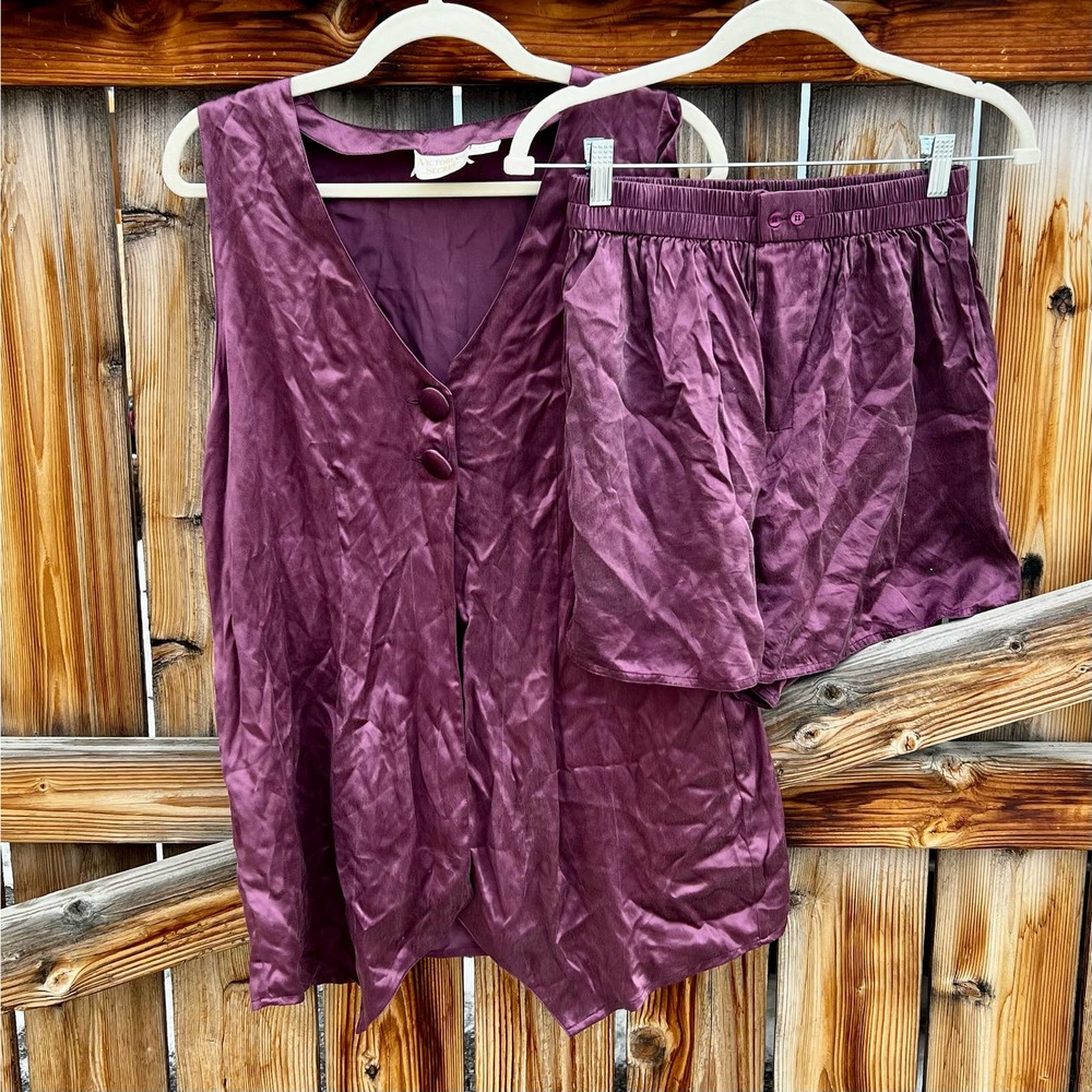 vtg victoria's secret silk sleep set purple m